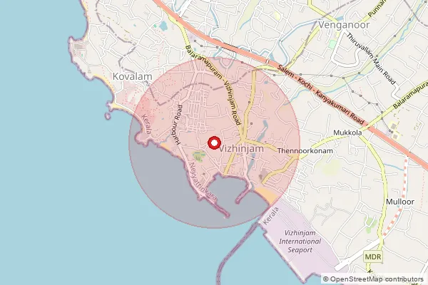 Map showing approximate area covered by Pincode 695521 — Kottapuram Bo, Thiruvananthapuram
