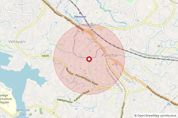 Map showing approximate area covered by Pincode 695523 — Nellivila Bo, Thiruvananthapuram