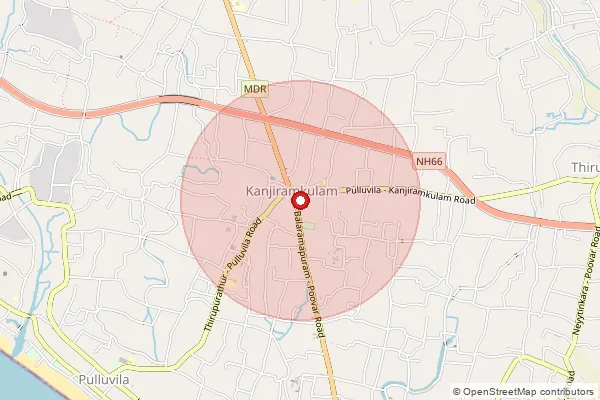 Map showing approximate area covered by Pincode 695524 — Nellimoodu Bo, Thiruvananthapuram