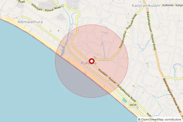 Map showing approximate area covered by Pincode 695526 — Kazhavur Bo, Thiruvananthapuram