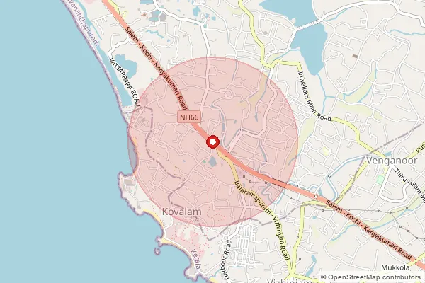 Map showing approximate area covered by Pincode 695527 — Kovalam So Thiruvananthapuram, Thiruvananthapuram