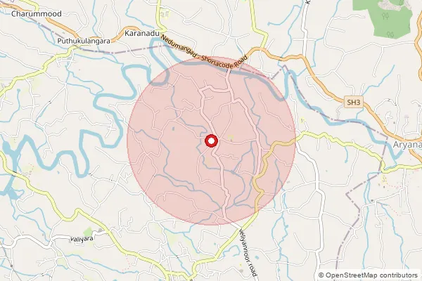 Map showing approximate area covered by Pincode 695543 — Kuthirakalamvellanad Bo, Thiruvananthapuram