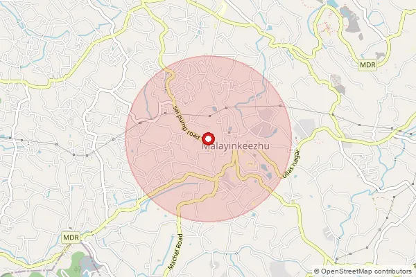 Map showing approximate area covered by Pincode 695571 — Kollode Bo, Thiruvananthapuram