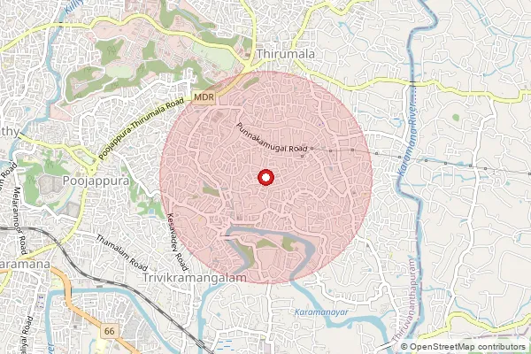 Map showing approximate area covered by Pincode 695573 — Perukavu Bo, Thiruvananthapuram