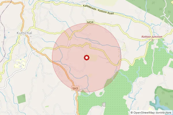 Map showing approximate area covered by Pincode 695574 — Paruthipally Bo, Thiruvananthapuram