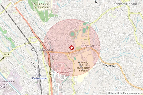 Map showing approximate area covered by Pincode 695581 — Karyavattom So, Thiruvananthapuram