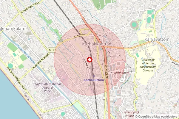 Map showing approximate area covered by Pincode 695582 — Kazhakuttam So, Thiruvananthapuram