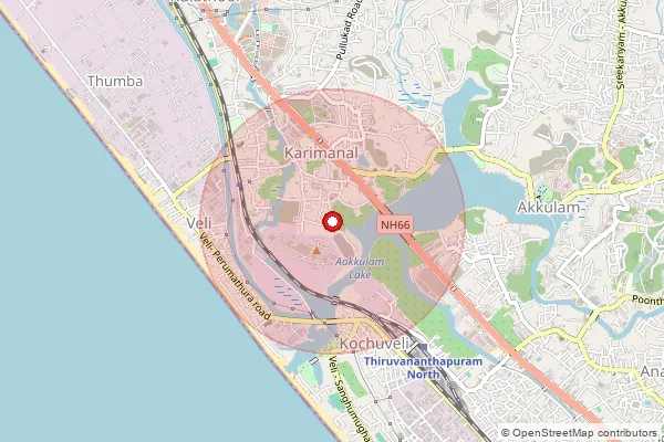Map showing approximate area covered by Pincode 695583 — Karimanal Bo, Thiruvananthapuram