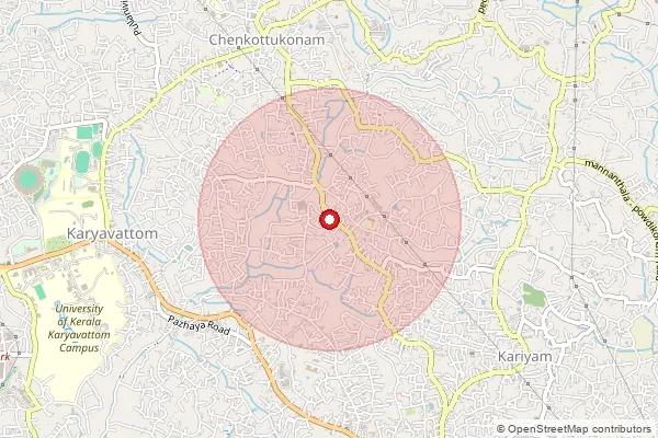 Map showing approximate area covered by Pincode 695587 — Chempazhanthy So, Thiruvananthapuram