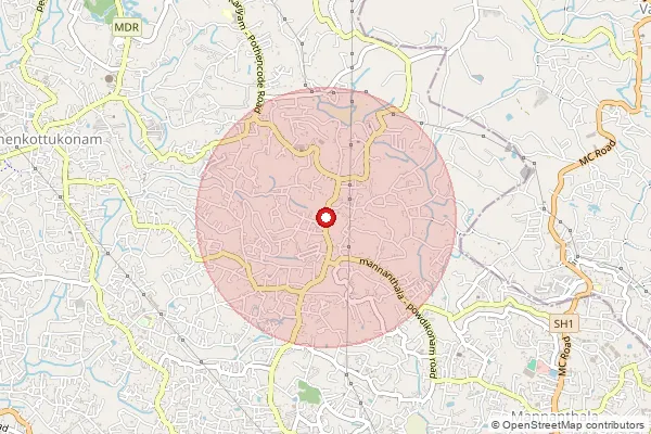 Map showing approximate area covered by Pincode 695588 — Powdikonam, Thiruvananthapuram