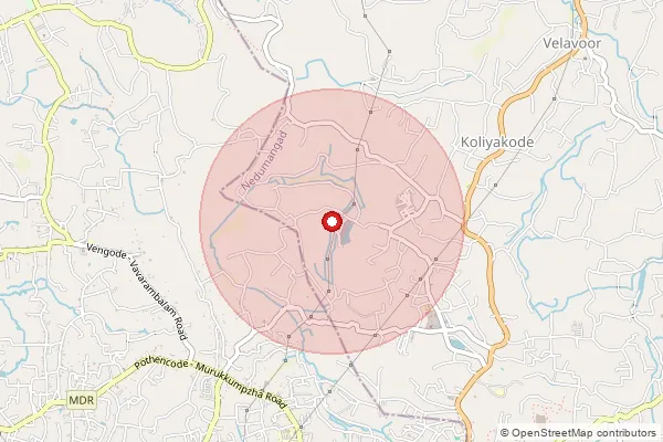 Map showing approximate area covered by Pincode 695589 — Santhigiri So, Thiruvananthapuram