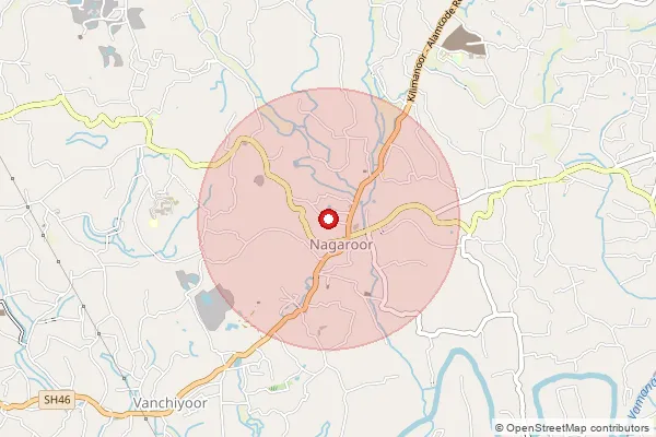 Map showing approximate area covered by Pincode 695601 — Kilimanur Palace Bo, Thiruvananthapuram
