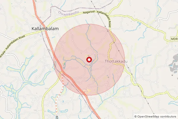 Map showing approximate area covered by Pincode 695605 — Thottakkad Bo, Thiruvananthapuram