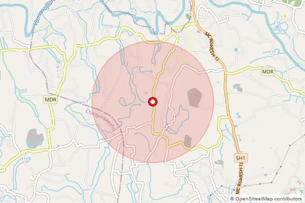 Map showing approximate area covered by Pincode 695606 — Karimkuttikara Bo, Thiruvananthapuram