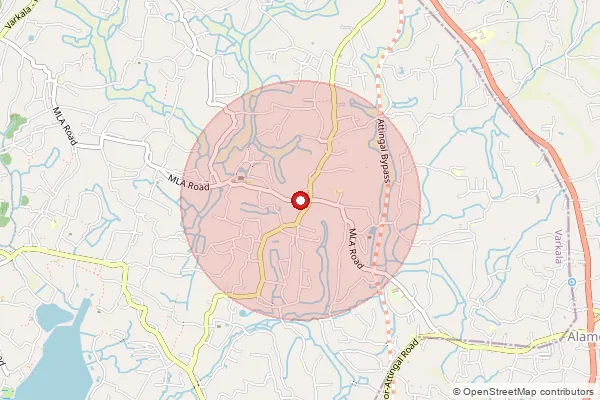 Map showing approximate area covered by Pincode 695611 — Manambur So, Thiruvananthapuram