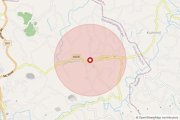 Map showing approximate area covered by Pincode 695614 — Adayamon Bo, Thiruvananthapuram