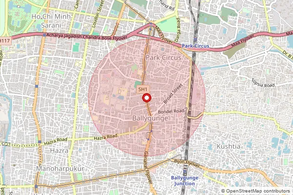 Map showing approximate area covered by Pincode 700019 — Ballygunge So, Kolkata