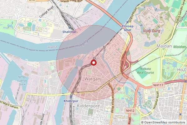 Map showing approximate area covered by Pincode 700023 — Khiddirpore So, Murshidabad