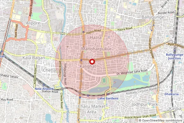 Map showing approximate area covered by Pincode 700025 — Lansdowne Market So, Kolkata