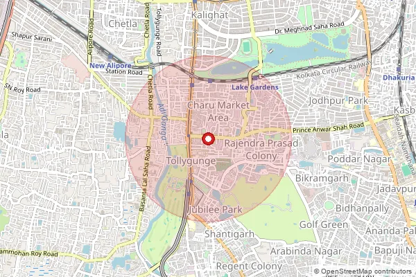Map showing approximate area covered by Pincode 700032 — Bijoygarh So, Kolkata