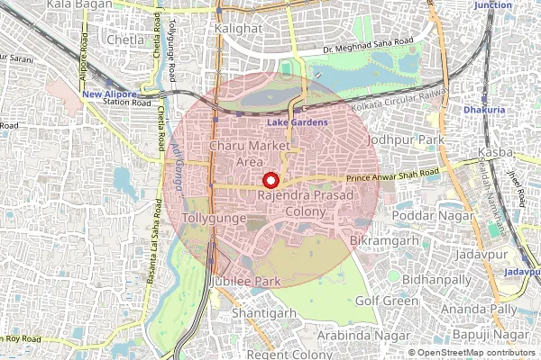 Map showing approximate area covered by Pincode 700033 — Tollygunge Ho, Kolkata