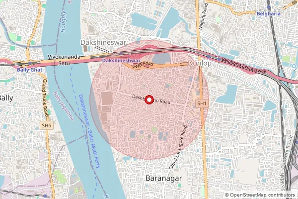 Map showing approximate area covered by Pincode 700035 — Alambazar So, 24 Paraganas North