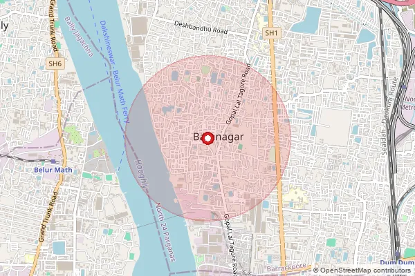 Map showing approximate area covered by Pincode 700036 — Baranagar So, 24 Paraganas North