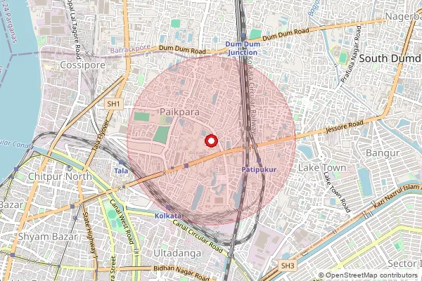 Map showing approximate area covered by Pincode 700037 — Belgachia Road So, Kolkata