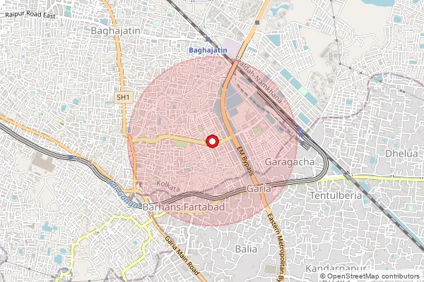 Map showing approximate area covered by Pincode 700047 — Ganguly Bagan So, Kolkata