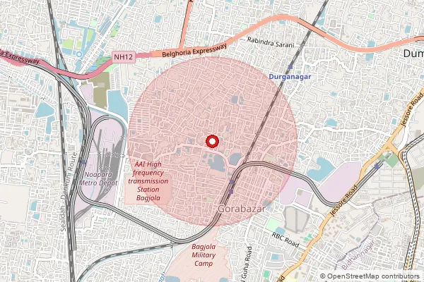 Map showing approximate area covered by Pincode 700065 — Health Institute So, 24 Paraganas North