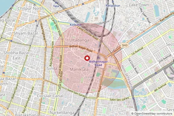 Map showing approximate area covered by Pincode 700067 — Ultadanga Main Road So, Kolkata
