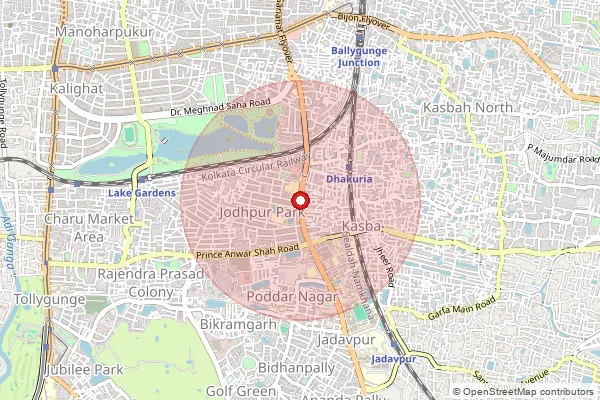 Map showing approximate area covered by Pincode 700068 — Jodhpur Park So, Kolkata