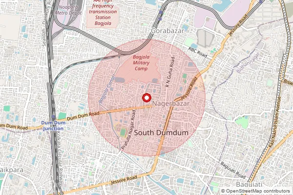 Map showing approximate area covered by Pincode 700074 — Dumdum Road So, 24 Paraganas North