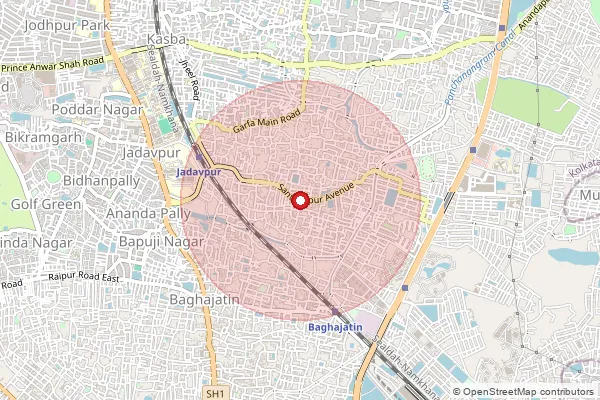 Map showing approximate area covered by Pincode 700075 — Santoshpur Avenue So, Kolkata