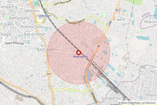 Map showing approximate area covered by Pincode 700086 — Baghajatin So, Kolkata