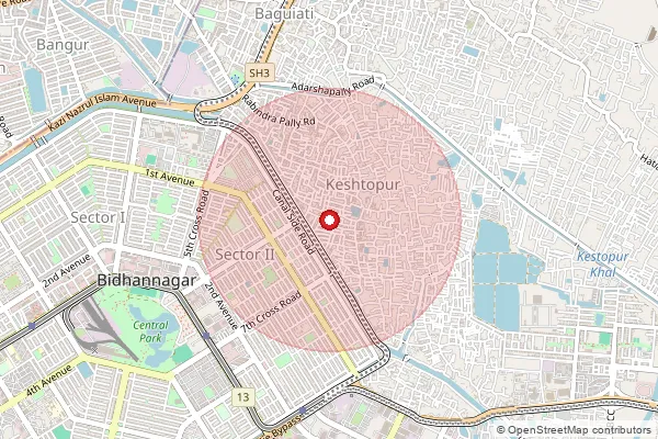 Map showing approximate area covered by Pincode 700102 — Krishnapur So North 24 Parganas, 24 Paraganas North