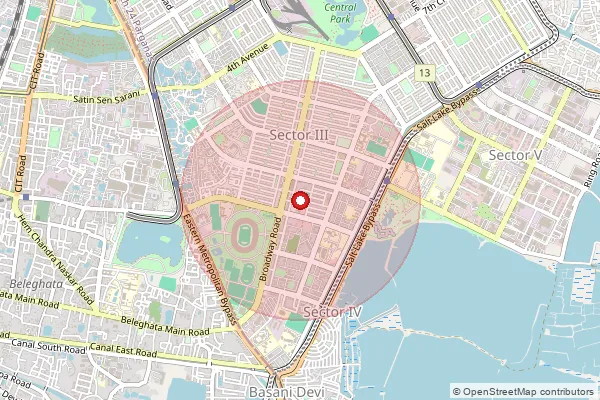 Map showing approximate area covered by Pincode 700106 — Bidhan Nagar Ib Market So, 24 Paraganas North