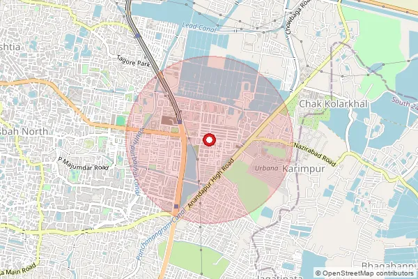 Map showing approximate area covered by Pincode 700107 — Madurdaha So, Kolkata