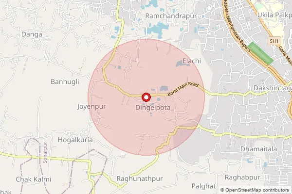Map showing approximate area covered by Pincode 700151 — Dingelpota Bo, 24 Paraganas South