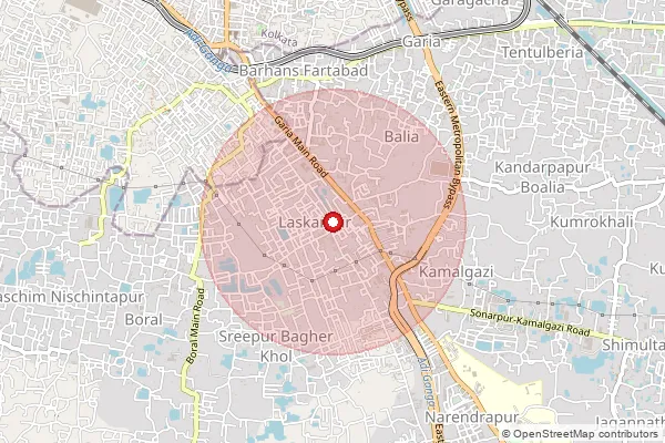 Map showing approximate area covered by Pincode 700153 — Laskar Pur So, 24 Paraganas South