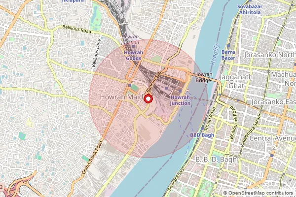 Map showing approximate area covered by Pincode 711101 — Howrah Ho, Howrah