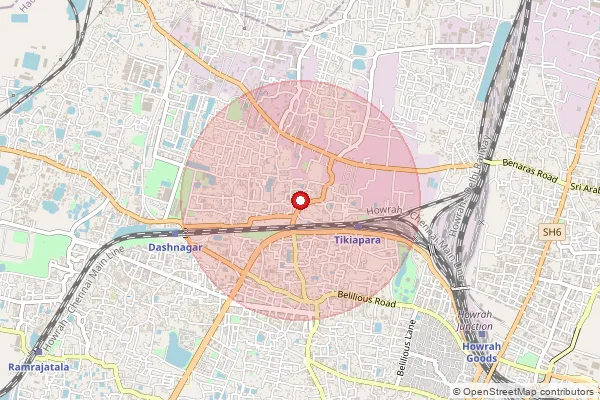 Map showing approximate area covered by Pincode 711105 — Belgachia Mansatala So, Howrah