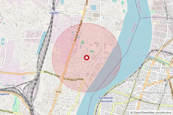 Map showing approximate area covered by Pincode 711106 — Salkia Ho, Howrah