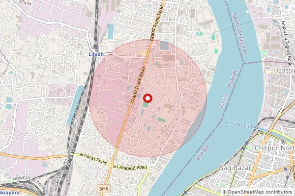Map showing approximate area covered by Pincode 711107 — Ghusuri So, Howrah