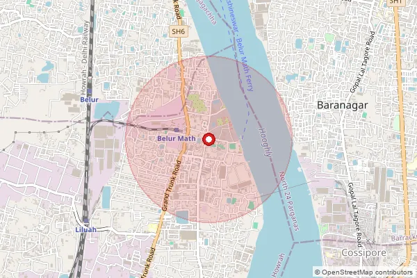 Map showing approximate area covered by Pincode 711202 — Belur Bazar So, Howrah