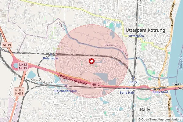 Map showing approximate area covered by Pincode 711205 — Daws Temple Rd So, Howrah