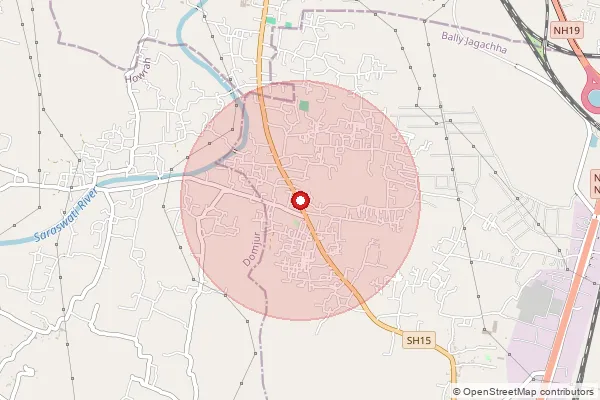 Map showing approximate area covered by Pincode 711206 — Sapuipara So, Howrah