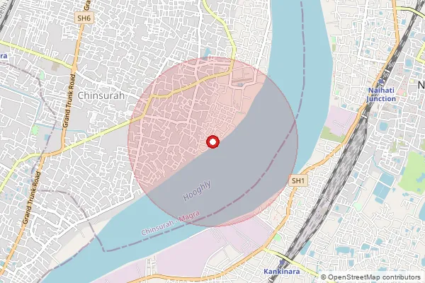 Map showing approximate area covered by Pincode 712101 — Chinsurah Ho, Hooghly