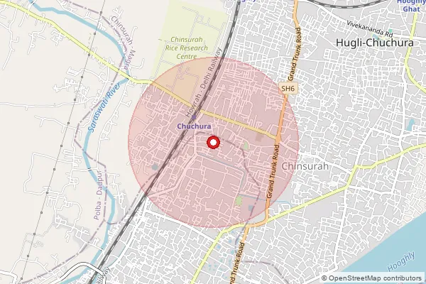Map showing approximate area covered by Pincode 712102 — Sogandha Bo, Hooghly