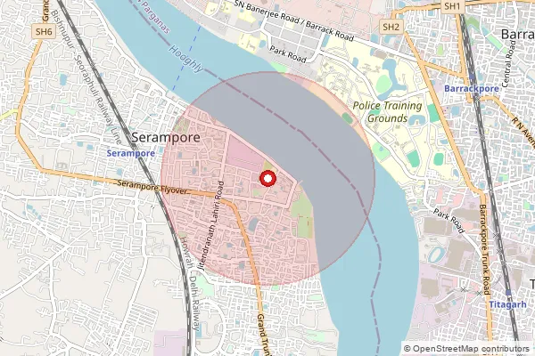 Map showing approximate area covered by Pincode 712202 — Masjid Lane Bo, Hooghly